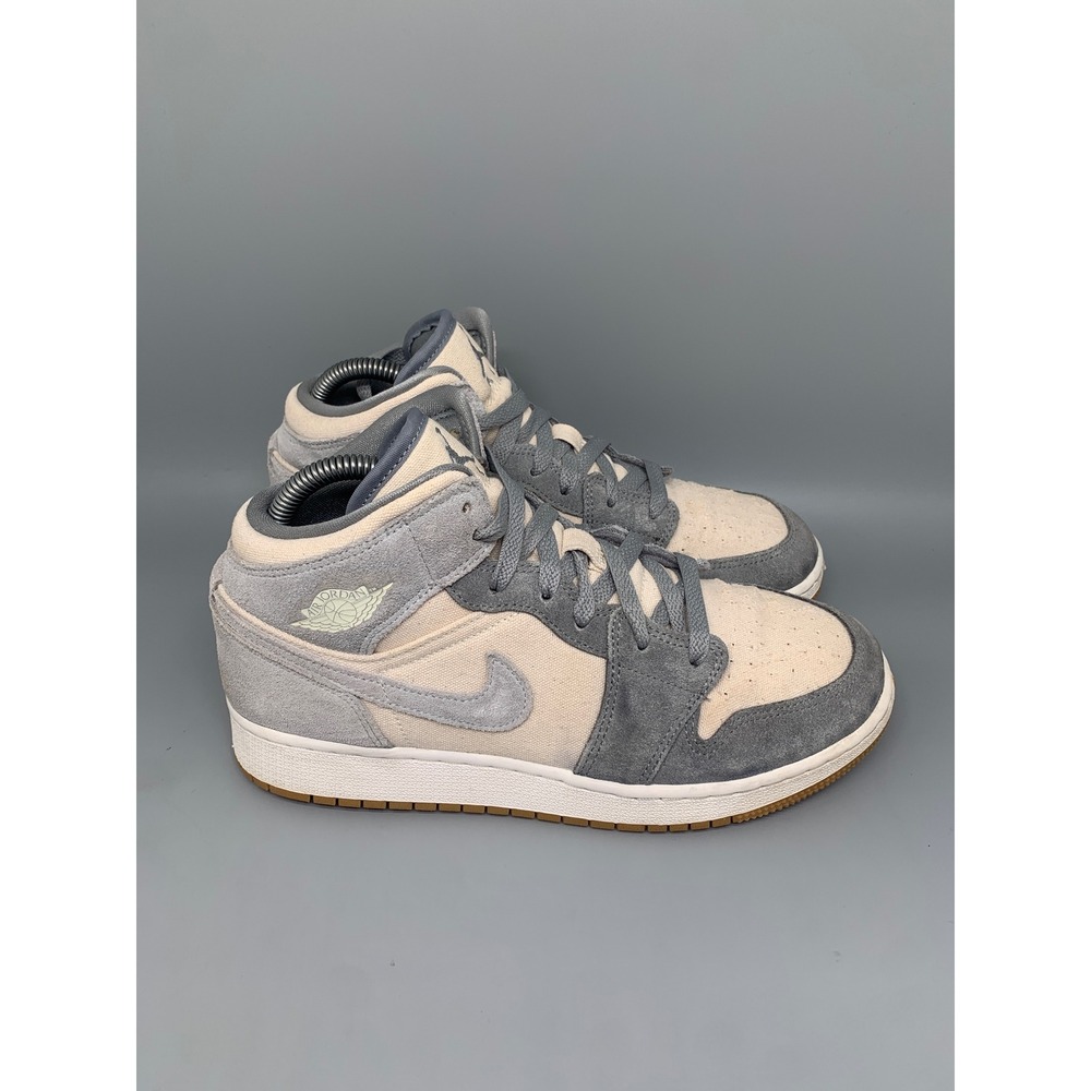 Air Jordan 1 Mid Grey Canvas Gum DN4346-100 Men's Sz 7Y